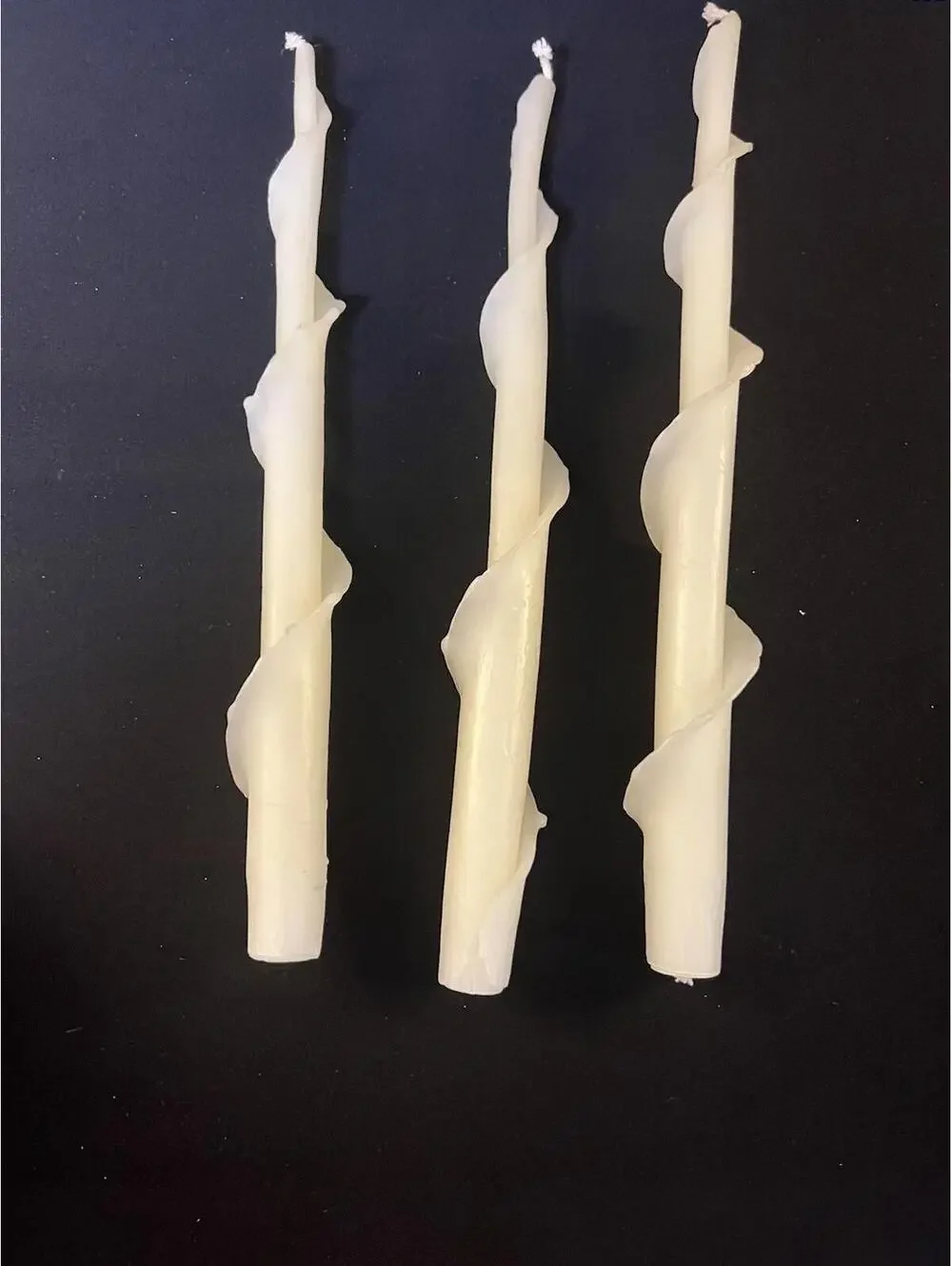 3 Off-White spiral pillar candle